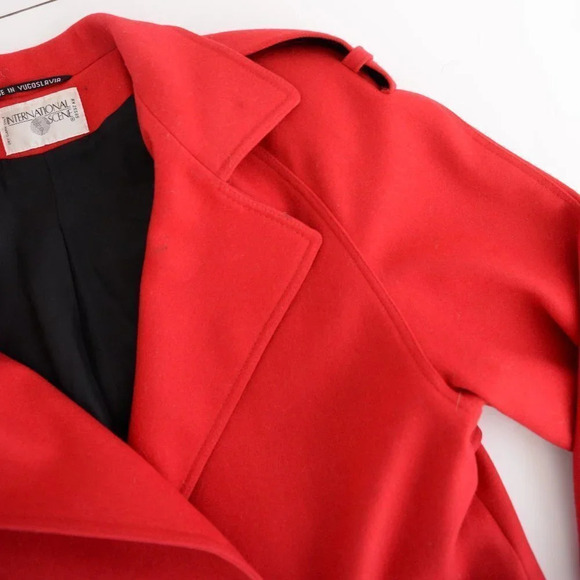Vintage International Scene Red 100% Wool Maxi Double  Breasted Winter Coat 9/10 - Picture 13 of 16